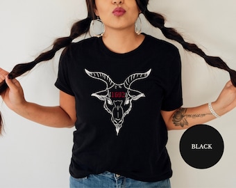 Feminist Witch TShirt, Satanic Clothing for Witches, Pagan Occult 1692 Witchy Shirt, Dark Academia Feminism Goat Head Shirt, Goth Aesthetic