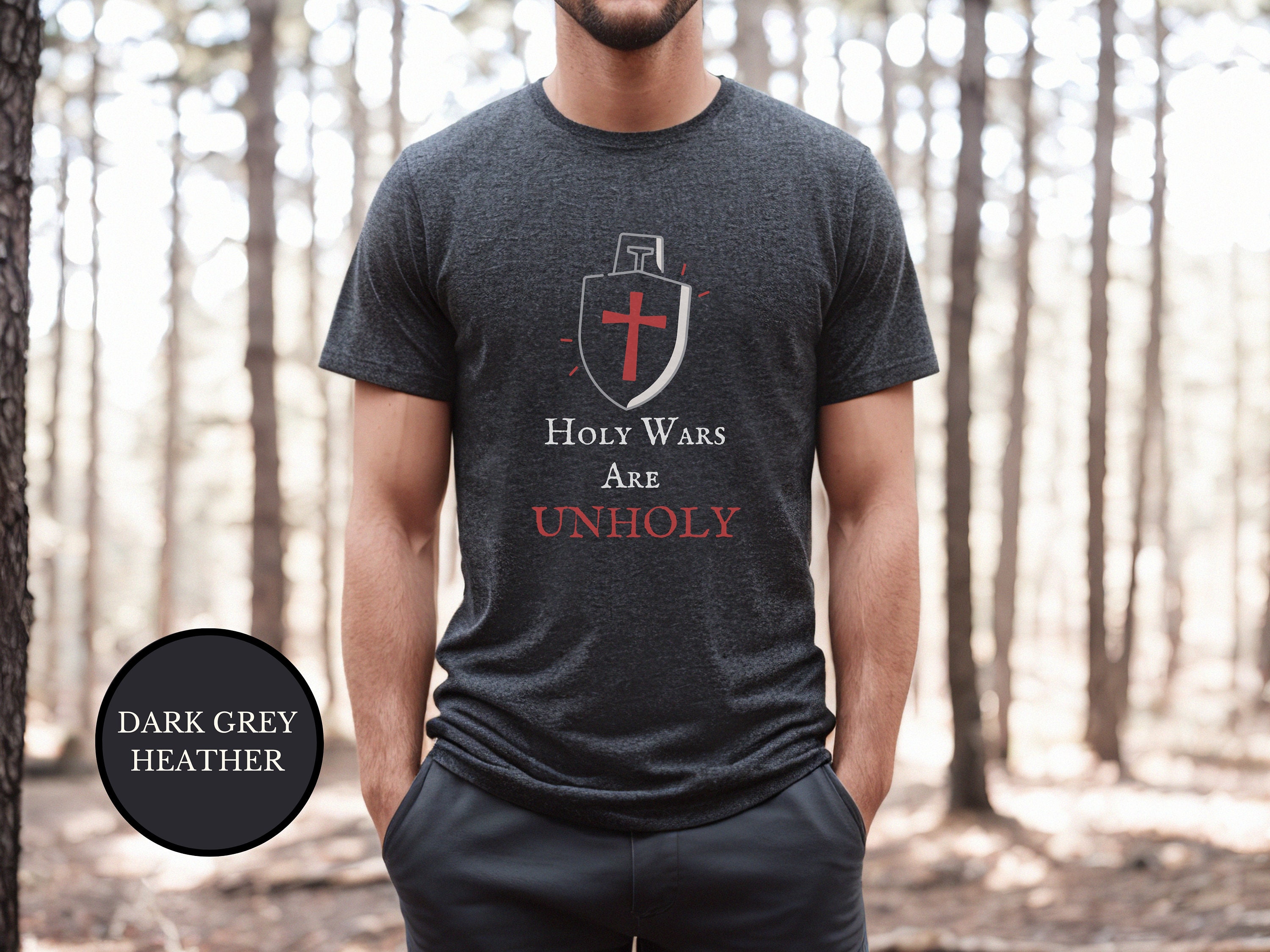 T-shirt Uomo Knights Templar Cross - Cotone Pesante Gildan 5000 - Nera
