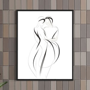 Printable Wall Art One Line Art Couple Design Digital Download Minimalist Decor Unique Line Print