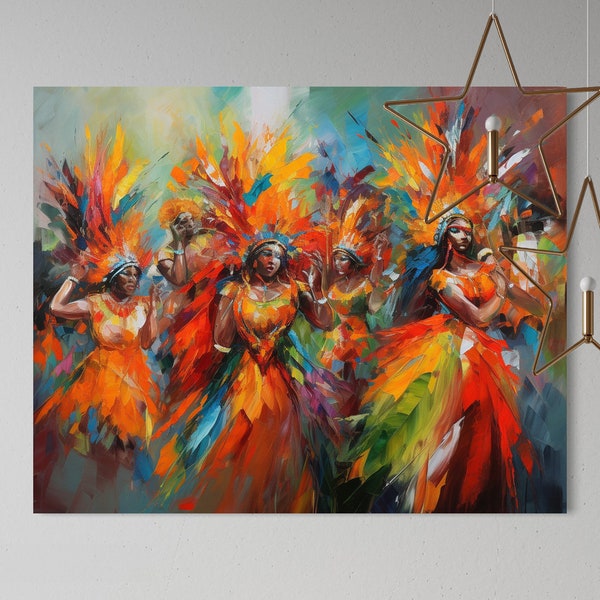 Trinidad Carnival Scene Vibrant Wall Art Digital Caribbean Costume Printable Gift for Her