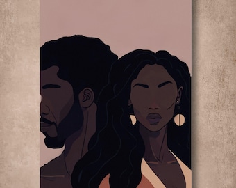 African American Love Art Printable, Black Couple Wall Decor, Romantic Digital Download