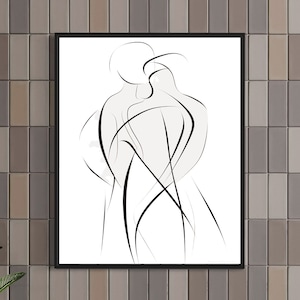 Minimalist Line Art Couple Printable Wall Art Digital Print Unique Romantic Design Home Decor