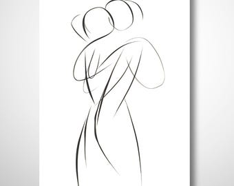 Couple Line Drawing Wall Art Printable, Romantic Decor, Minimalist Love Download