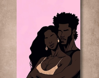 Melanin Couple Wall Art Printable, Black Love Decor, African American Romantic Artwork Download