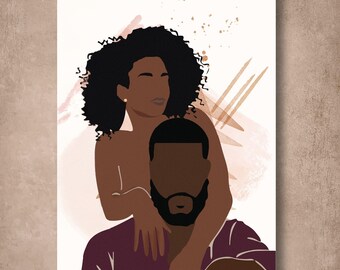 Black Couple Romantic Wall Art Printable, African American Love Decor, Digital Download Gift