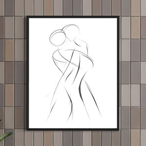 Line Art Printable Digital Download Couple Minimalist Design Unique Wall Art Romantic Home Decor