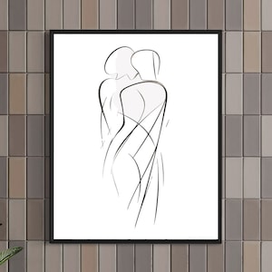 Couple Line Art Digital Print Minimalist Design Printable Wall Art Romantic Home Decor Unique