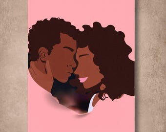 Black Couple Art Printable, Melanin Love Wall Decor, African American Artwork Digital Download