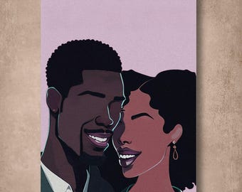 Black Couple Wall Art Printable, African American Love Art, Romantic Melanin Decor, Digital Download Gift