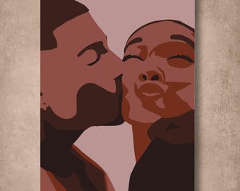 Black Couple Love Wall Art Printable, African American Decor, Romantic Artwork Digital Download