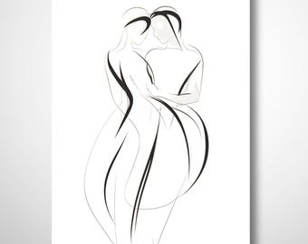 Lámina decorativa de pareja romántica para imprimir, arte mural minimalista de amor, decoración moderna para el hogar (descarga digital)
