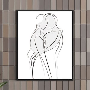 Line Art Couple Digital Print Minimalist Romantic Design Printable Wall Art Unique Love Decor