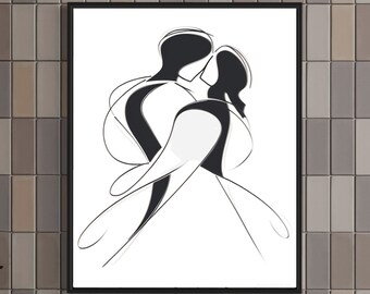 Impression d'art au trait Silhouette de femme numérique minimaliste imprimable Art mural décoration unique à télécharger