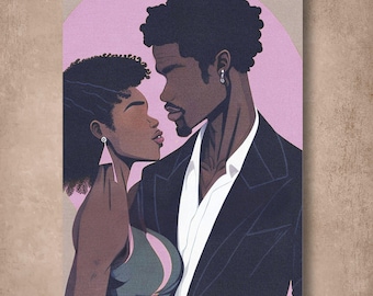 Black Love Wall Art Printable, African American Couple Art, Romantic Melanin Decor, Digital Download Gift for Him Her