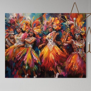 Caraïbisch carnavalskostuum Trinidad Art Levendige muurdecoratie Digitale print Cadeau voor haar Uniek