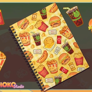 A5 American Fast Food Spiral NoteBook, Gift for Foodie, Junk Food Gifts, Cute Burger Art Journal, Fun Journal Design, Gift for Food Lover