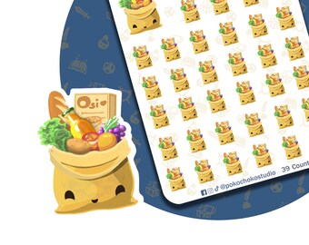 Grocery Planner sticker, Cute Grocery Sticker, Functional Sticker, Food Planner Sticker, Kawaii Sticker, Food Journal Sticker, Cute Sticker