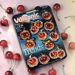 Jolie feuille d'autocollants cerise ! Stickers fantaisie, cadeau d'autocollants colorés rigolos, Stickers uniques, Stickers aliments, Stickers fruits, Flaming No Ai