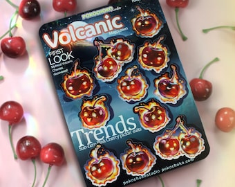 Cute Cherry Sticker Sheet! Fantasy Stickers, Funny Colorful Sticker Gift, Unique Stickers, Food Stickers, Fruit Stickers, Flaming  No Ai