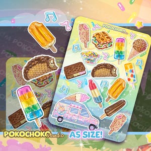 ¡Calcomanías de camiones de helados! Hoja de calcomanías de animales y helados, ¡calcomanías para scrapbooking y diario!