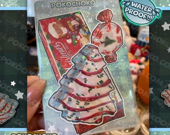 Cute White Christmas Tree Cake Die cut! Holiday Sticker Gift, Kawaii Stickers