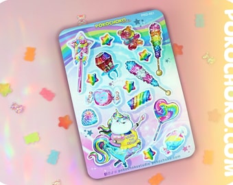 Cute Unicorn Sticker Sheet! Rainbow Stickers, Colorful Sticker Gift, Candy Stickers, Food Stickers, Sweets Stickers