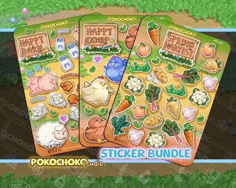 BUNDLE PACK Pixel Farm Springtime Coop Barn Animals Sticker Sheet! Cute Chickens pixel art stickers! Retro game art