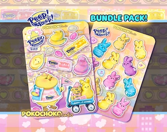 Cute Easter Baby Chic and Bunny Marshmallow Candy Sticker Sheet BUNDLE PACK! Cute Animals, Easter Gift, Kawaii Stickers