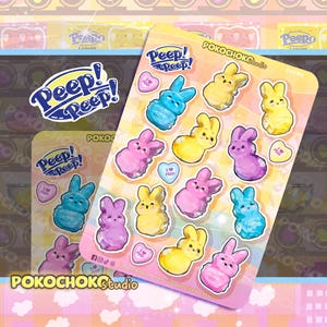 Cute Easter Bunny Marshmallow Candy Sticker Sheet! Cute Animals, Easter Gift, Kawaii Stickers