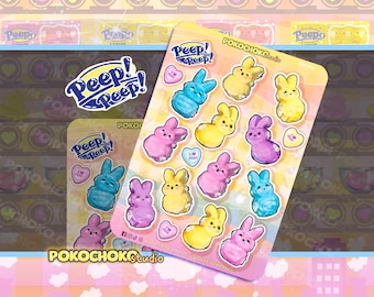 Cute Easter Bunny Marshmallow Candy Sticker Sheet! Cute Animals, Easter Gift, Kawaii Stickers