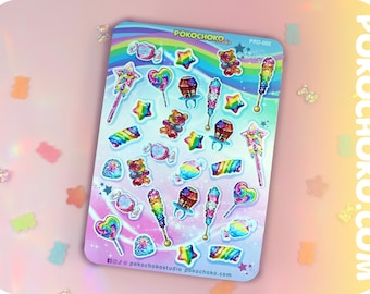 Cute Rainbow Candy Sticker Sheet! Rainbow Stickers, Colorful Sticker Gift, Candy Stickers, Food Stickers, Sweets Stickers