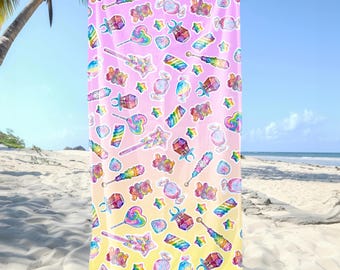 Colorful Summer Beach Towel, Pool Party Essential, Cute Gift for Teens, Pride Beach Towel, Candy Beach Towel, Kawaii Beach Towel