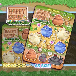 Pixel Farm Springtime Coop Barn Animals Sticker Sheet! Cute Chickens pixel art stickers! Retro game art