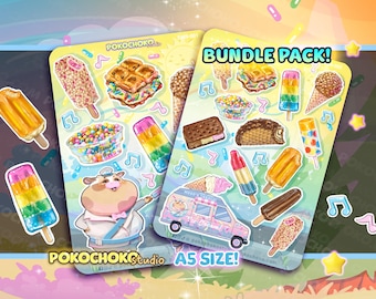 BUNDLE PACK Ice Cream Stickers! Cute animal and ice cream sticker sheet, Scrapbooking and journaling stickers!