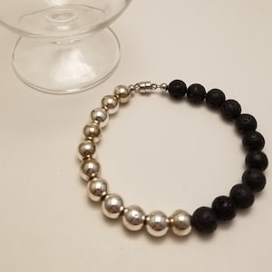 Plated Hematite Lava Rock Mens Bracelet