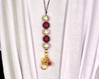 Red and Gold Leopard Print Beaded Lanyard