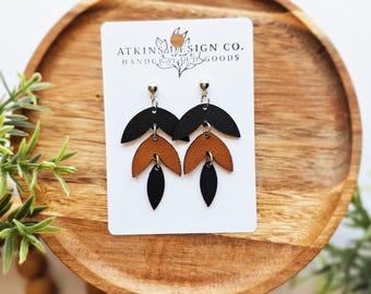 Handmade Genuine Leather Leaf Drop Earrings