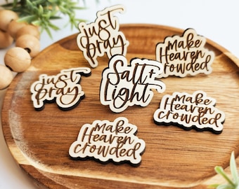 Christian Wood Car Vent Clip | Faith Car Accessory | “Just Pray” “Salt & Light” “Make Heaven Crowded” | Handmade Christian Gift