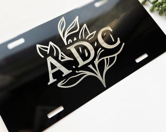 Custom Engraved Front License Plate | Personalized Logo, Name, Monogram Vanity Plate | Black Acrylic License Plate Tag