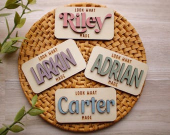 Personalized Kid Art Magnet – 'Look What I Made' Basswood Fridge Display