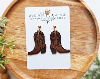 Genuine Leather Cowboy - Cowgirl Boot Western Drop Earrings