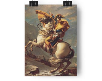 Napoleon Crossing the Alps by David, Historical Giclée Print, Napoleon Artwork, Vintage Wall Art, Elegant Home Decor