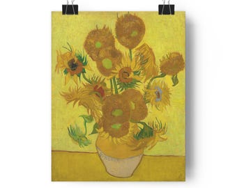 Wall Art - Van Gogh Sunflowers Rustic Farmhouse Poster Print, Yellow Floral Kitchen Decor, Impasto Detail, Country-Chic Dining Room,