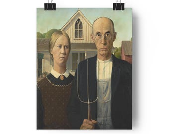 American Gothic by Grant Wood, Giclée Art Print, Rustic Wall Decor, Vintage Home Artwork, Farmhouse Style, Gift for Art Lovers, Iconic Art