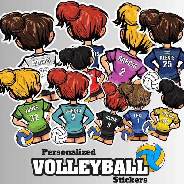 Personalized Volleyball Player Stickers, Custom Name & Number