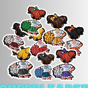Personalisierte Cheerleader Aufkleber, kundenspezifische Aufkleber, Mädchen Cheerleader, Aufkleber für Wasserflasche, Kader Geschenk, Schulmaskottchen, Kaderaufkleber.