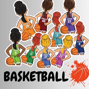 Girl Basketball, Personalized Basketball Stickers, Custom decals, Stickers for Water bottle, Player Gift, Team, personalized gift, Sticker.