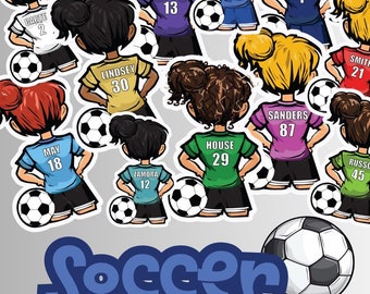 Pegatinas de vinilo personalizadas del equipo de fútbol femenino, nombre y número personalizados