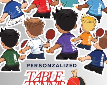 Gepersonaliseerde tafeltennisstickers voor jongens, gepersonaliseerde spelersticker, voor laptop, notebooks en bidon.