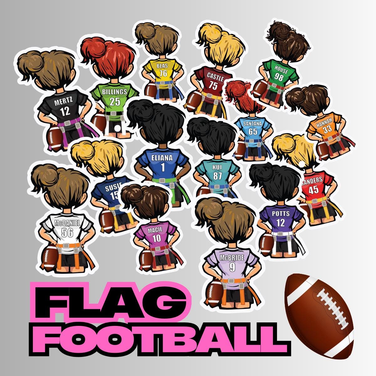 Personalized Girls Flag Football Stickers, Custom Decals, Powderpuff  Football,stickers for Water Bottle, Player Gift, Team, Jersey,football -  Etsy Norway, image size:1200x1200